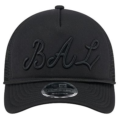 Men's New Era Black Baltimore Orioles City Initial 9FORTY A-Frame M-Crown Adjustable Trucker Hat