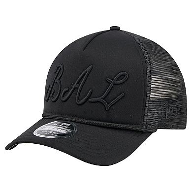 Men's New Era Black Baltimore Orioles City Initial 9FORTY A-Frame M-Crown Adjustable Trucker Hat