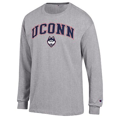 Men's Champion Heather Gray UConn Huskies Arch Over Logo Long Sleeve T-Shirt