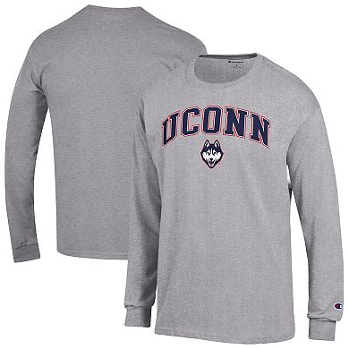 Men's Champion Heather Gray UConn Huskies Arch Over Logo Long Sleeve T-Shirt