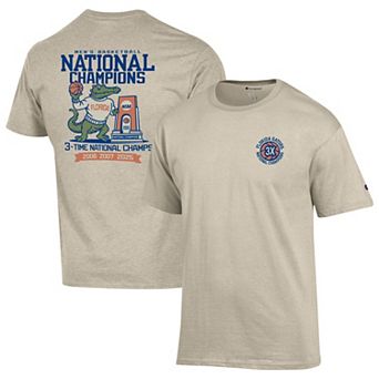 Men's Champion Oatmeal Florida Gators Three-Time NCAA Men's Basketball National Champions T-Shirt