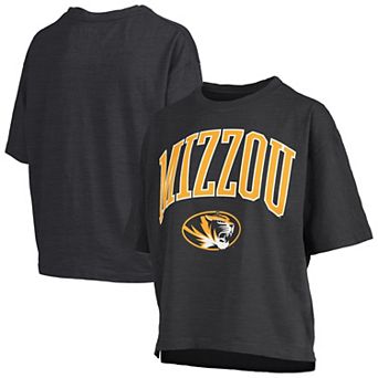 Women's Pressbox Black Missouri Tigers Nelson Arch Over Logo Waist Length Oversized Slub T-Shirt