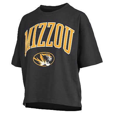 Women's Pressbox Black Missouri Tigers Nelson Arch Over Logo Waist Length Oversized Slub T-Shirt