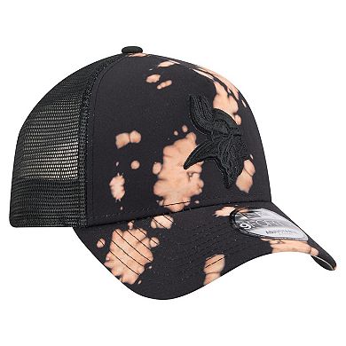 Men's New Era Black Minnesota Vikings Bleached A-Frame 9FORTY Trucker Adjustable Hat