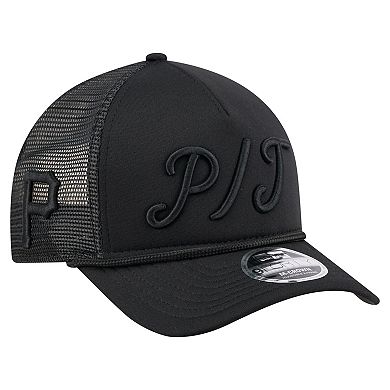 Men's New Era Black Pittsburgh Pirates City Initial 9FORTY A-Frame M-Crown Adjustable Trucker Hat