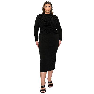 L I V D Plus Size Aurora Ruffled Bodycon Dress - Black