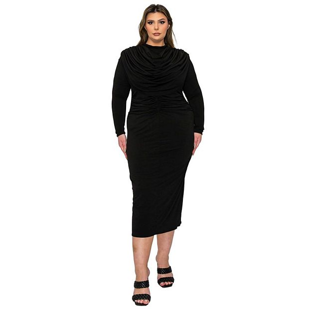 frilly bodycon dress Final Sale Plus Size Off the Shoulder Ruffle BodyCon Dress with Side Slit in Red