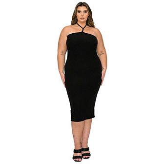 Plus Size Sienna Tie Neck Rib Dress