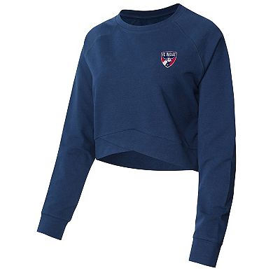 Women's Concepts Sport Navy FC Dallas Elevation Tri-Blend Raglan Cropped Pullover Sweatshirt