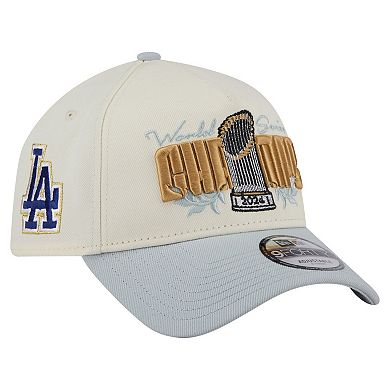 Men's New Era Cream Los Angeles Dodgers 2024 World Series Champions Parade Takedown A-Frame 9FORTY Adjustable Hat
