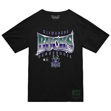 Men's Mitchell & Ness Black Milwaukee Bucks Worldwide Collection Glow Up T-Shirt