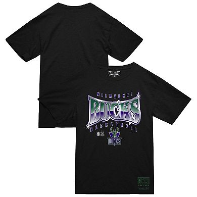 Men's Mitchell & Ness Black Milwaukee Bucks Worldwide Collection Glow Up T-Shirt