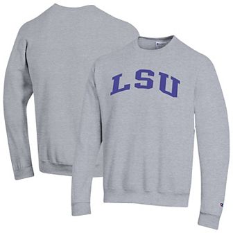 Men's Champion Heather Gray LSU Tigers Basic Arch Fleece Pullover Sweatshirt