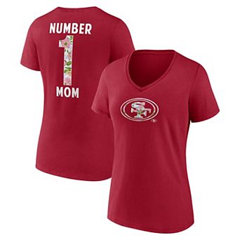 Women's Scarlet San Francisco 49ers Number 1 Mom Floral V-Neck T-Shirt