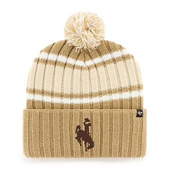 Men's '47 Khaki Wyoming Cowboys Plateau Cuffed Knit Hat with Pom