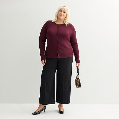 Plus Size Nine West Fitted Rib Crewneck Sculpt Cardigan