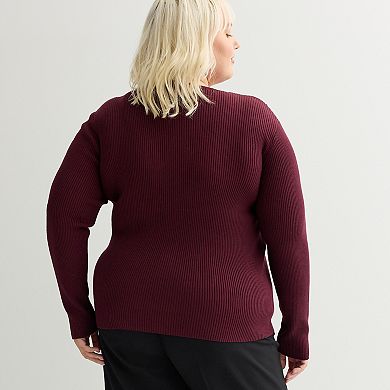 Plus Size Nine West Fitted Rib Crewneck Sculpt Cardigan