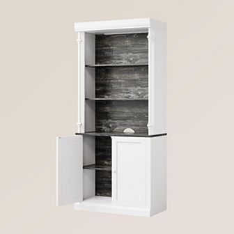 3 tier Open Shelves & Double Doors with Roman Column Design and 4 Adjustable Lights