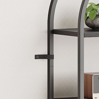 5-Tier Arched Bookshelf Tall Metal Frame Open Storage Rack Large Black Bookshelf for Storage