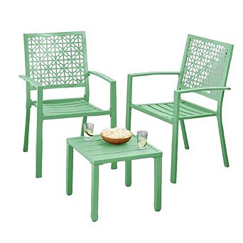3 pc Outdoor Bistro Set, Modern Patio Furniture Set with Chairs and Table, Green