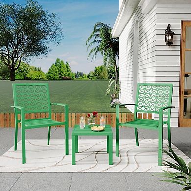 3-Pieces Outdoor Bistro Set, Modern Patio Furniture Set with Chairs and Table, Green