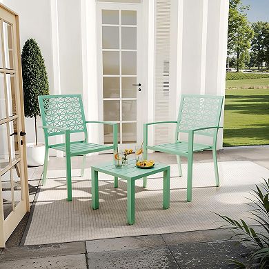 3-Pieces Outdoor Bistro Set, Modern Patio Furniture Set with Chairs and Table, Green