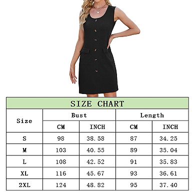 Women's Sleeveless Crewneck Button Tank Mini Dress Short T-Shirt Sundress with Pockets