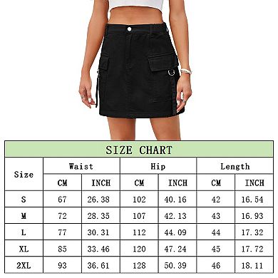 Low Waist Cargo Skirt Women Button Mini Cargo Denim Skirt with Pocket