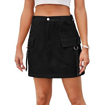 Low Waist Cargo Skirt Women Button Mini Cargo Denim Skirt with Pocket