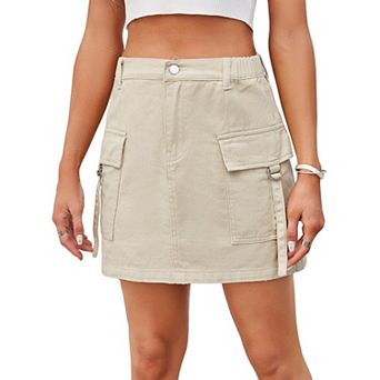 Low Waist Cargo Skirt Women Button Mini Cargo Denim Skirt with Pocket