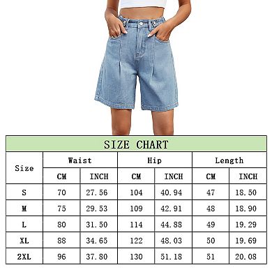 Women's Loose Jean Shorts Button Adjustable Waist Wide Leg Rolled Up Shorts Summer Denim Shorts