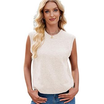 Womens Summer Sweater Vest Top Casual Vest Bow Tie Back Knitted Sleeveless Round Neck Tank Tops