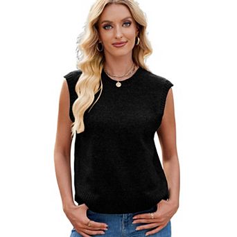 Womens Summer Sweater Vest Top Casual Vest Bow Tie Back Knitted Sleeveless Round Neck Tank Tops