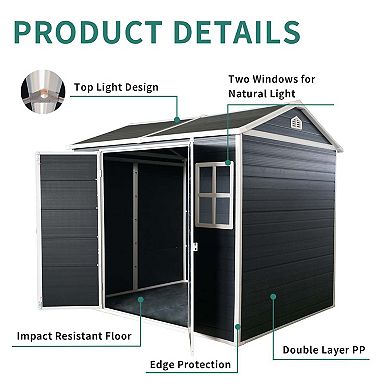 Mondawe 6x8ft Double-Wall Resin Galvanized Steel Frame Outdoor Spacious Durable Storage Shed