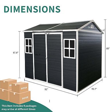 Mondawe 6x8ft Double-Wall Resin Galvanized Steel Frame Outdoor Spacious Durable Storage Shed