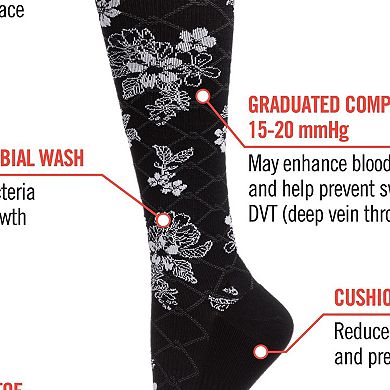 Women's Floral Link Nylon 15-20mmHg Graduated Compression Socks