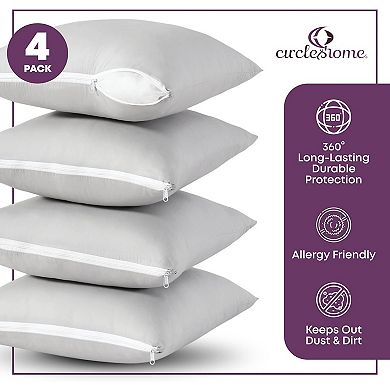 Circles Home 100% Cotton Throw Pillow Protector With Zipper (4 Pack)