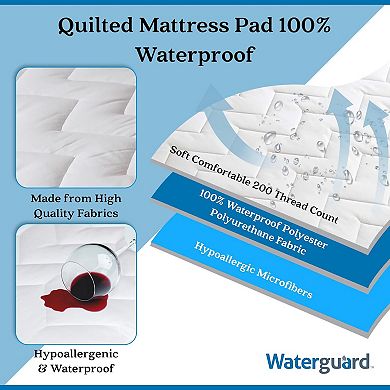 Waterguard Waterproof Quilted Mattress Pad Protector White