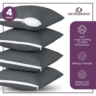 Circles Home 100% Cotton Throw Pillow Protector With Zipper (4 Pack)