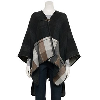 Women's Sonoma Goods For Life® Plaid Ruana With Middle Clasp