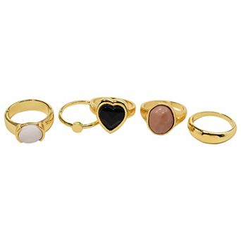 Emberly Gold Tone Gemstone Heart & Stone Ring Set of 5