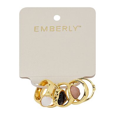Emberly Gold Tone Gemstone Heart & Stone Ring Set of 5