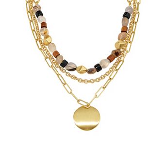 Emberly Gold Tone Multi Row Bead Pendant Necklace