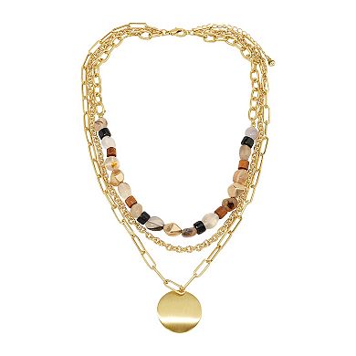 Emberly Gold Tone Multi Row Bead Pendant Necklace
