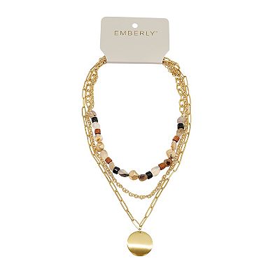Emberly Gold Tone Multi Row Bead Pendant Necklace