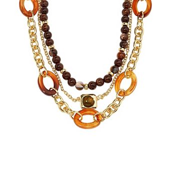 Emberly Gold Tone 3 Row Ring & Pendant Necklace