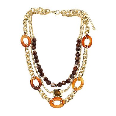 Emberly Gold Tone 3 Row Ring & Pendant Necklace