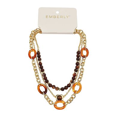 Emberly Gold Tone 3 Row Ring & Pendant Necklace