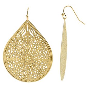 Emberly Gold Tone Filigree Teardrop Statement Earrings