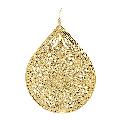 Emberly Gold Tone Filigree Teardrop Statement Earrings